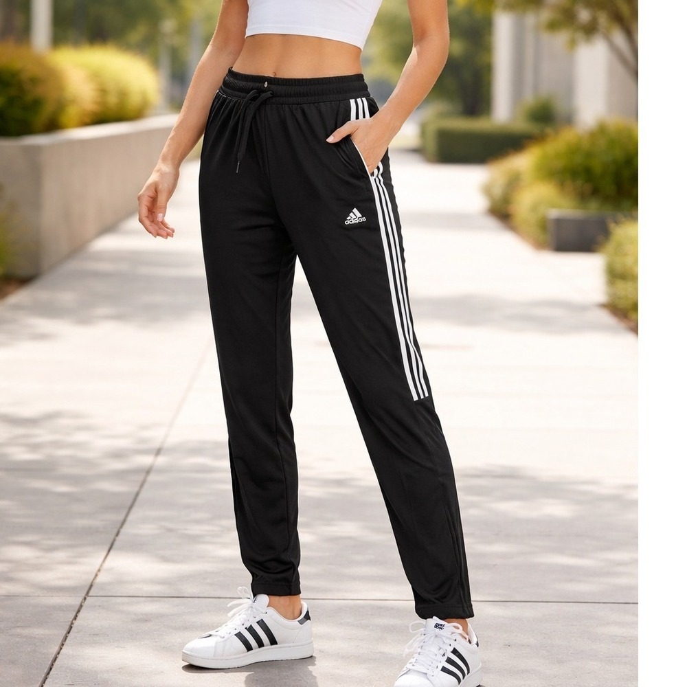 Adidas Primegreen Aeroready Black White Stripe Track‎ Pants XL Womens Ankle Zip